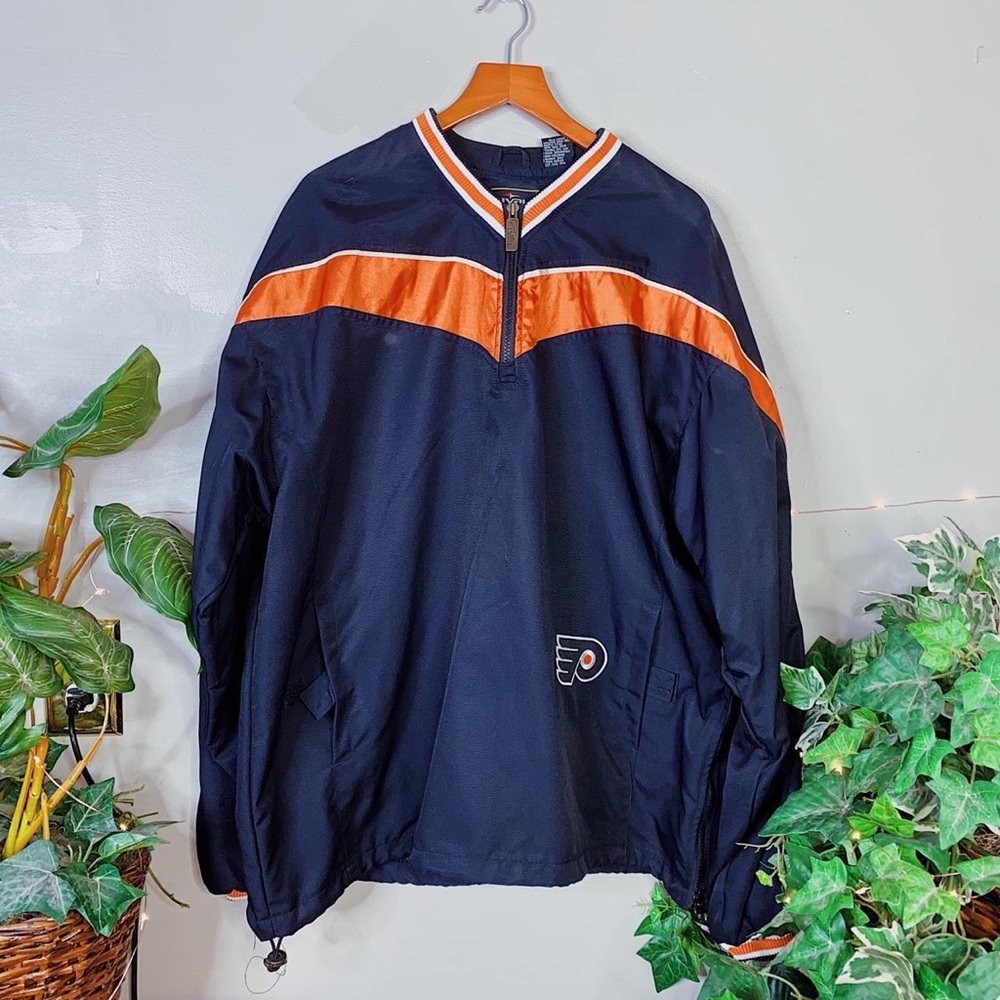 90s Vintage Rival NHL Flyers Black and Orange Quarter Zip Windbreaker